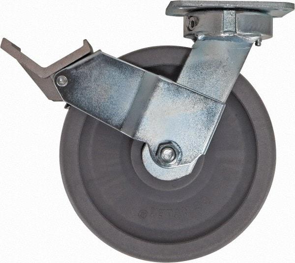 Caster Connection - 8" Diam x 2" Wide x 9-1/2" OAH Top Plate Mount Swivel Caster with Brake - Nylon, 2,000 Lb Capacity, Sealed Precision Ball Bearing, 4 x 4-1/2" Plate - Exact Industrial Supply