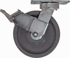 Caster Connection - 8" Diam x 2" Wide x 9-1/2" OAH Top Plate Mount Swivel Caster with Brake - Nylon, 2,000 Lb Capacity, Sealed Precision Ball Bearing, 4-1/2 x 6-1/4" Plate - Exact Industrial Supply