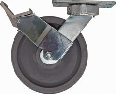 Caster Connection - 8" Diam x 2" Wide x 9-1/2" OAH Top Plate Mount Swivel Caster with Brake - Nylon, 2,000 Lb Capacity, Sealed Precision Ball Bearing, 4-1/2 x 6-1/4" Plate - Exact Industrial Supply