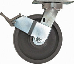 Caster Connection - 8" Diam x 2" Wide x 10-1/8" OAH Top Plate Mount Swivel Caster with Brake - Nylon, 2,000 Lb Capacity, Sealed Precision Ball Bearing, 4-1/2 x 6-1/4" Plate - Exact Industrial Supply