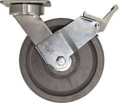 Caster Connection - 8" Diam x 2" Wide x 9-1/2" OAH Top Plate Mount Swivel Caster with Brake - Nylon, 2,000 Lb Capacity, Sealed Precision Ball Bearing, 4 x 4-1/2" Plate - Exact Industrial Supply