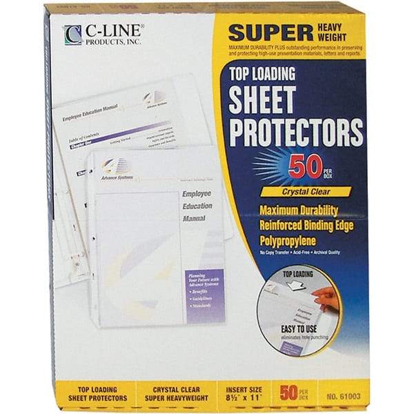 C-LINE - 50 Piece Clear Sheet Protectors-Ring Binder - 11" High x 8-1/2" Wide - Exact Industrial Supply