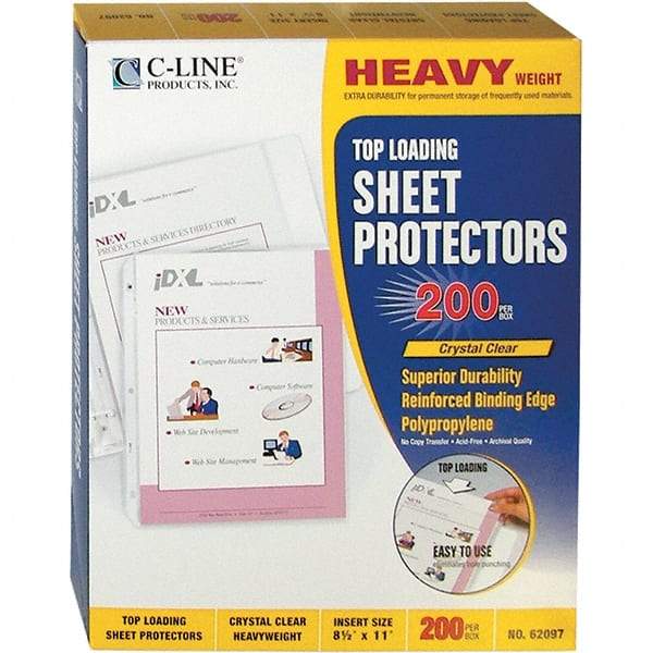 C-LINE - 200 Piece Clear Sheet Protectors-Ring Binder - 11" High x 8-1/2" Wide - Exact Industrial Supply