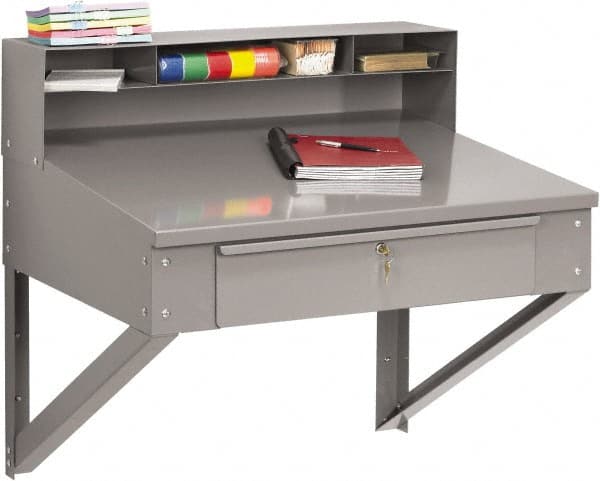 Value Collection - Stationary Shop Desks; Type: Wall Desk ; Width (Inch): 34-1/2 ; Depth (Inch): 30 ; Height (Inch): 31-1/2 ; Number of Drawers: 4.000 ; Color: Medium Gray - Exact Industrial Supply
