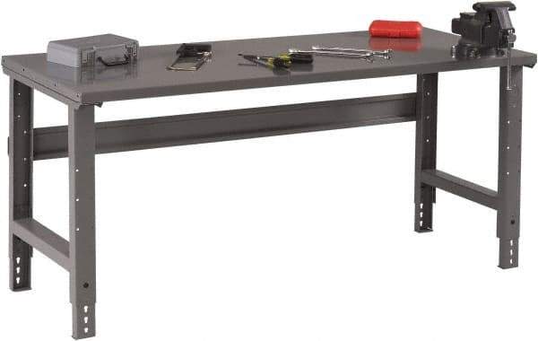 Tennsco - 48 Wide x 30" Deep x 33-1/2" High, 12 Gauge Steel Workbench - Adjustable Height Legs, Medium Gray - Exact Industrial Supply