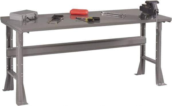 Tennsco - 60 Wide x 30" Deep x 33-1/2" High, 12 Gauge Steel Workbench - Fixed Flared Legs, Medium Gray - Exact Industrial Supply