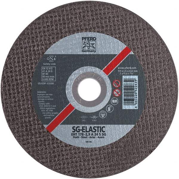 PFERD - 7" Aluminum Oxide Cutoff Wheel - 1/8" Thick, 7/8" Arbor, Use with Angle Grinders - Exact Industrial Supply