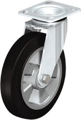 Swivel Top Plate Caster: Rubber, 8″ Wheel Dia, 2″ Wheel Width, 1,100 lb Capacity, 2-23/64″ OAH Rubber, 1,100 Lb Capacity, Ball Bearing, 4 x 4-1/2″ Plate