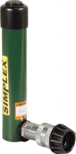 TK Simplex - 5-1/8" Stroke, 5 Ton Portable Hydraulic Single Acting Cylinder - 0.99 Sq In Effective Area, 4.97 Cu In Oil Capacity, 8.52 to 13.65" High, 1" Cyl Bore Diam, 1-1/8" Plunger Diam, 10,000 Max psi - Exact Industrial Supply