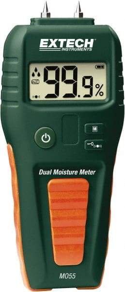 Extech - 32 to 122°F Operating Temp, Moisture Meter - LCD Display, Includes (2) Pins, Protective Cap, 9V Battery - Exact Industrial Supply