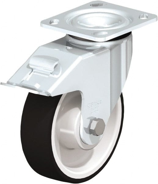 Swivel Top Plate Caster: Polyurethane, 6″ Wheel Dia, 1-3/4″ Wheel Width, 1,100 lb Capacity, 7-1/2″ OAH Polyurethane, 1,100 Lb Capacity, Ball Bearing, 4 x 4-1/2″ Plate