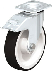 Swivel Top Plate Caster: Polyurethane, 8″ Wheel Dia, 2″ Wheel Width, 1,250 lb Capacity, 2-23/64″ OAH Polyurethane, 1,250 Lb Capacity, Ball Bearing, 4 x 4-1/2″ Plate