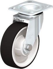 Swivel Top Plate Caster: Polyurethane, 6″ Wheel Dia, 1-3/4″ Wheel Width, 1,100 lb Capacity, 7-1/2″ OAH Polyurethane, 1,100 Lb Capacity, Ball Bearing, 4 x 4-1/2″ Plate