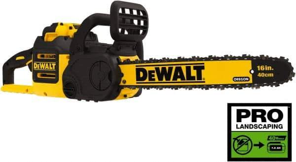 DeWALT - 40 Volt, 50 Ft/sec, Battery Powered Chainsaw - 16" Guide Bar Length, 7,500 RPM, 3/8" Chain Pitch, 0.043 Chain Gauge - Exact Industrial Supply