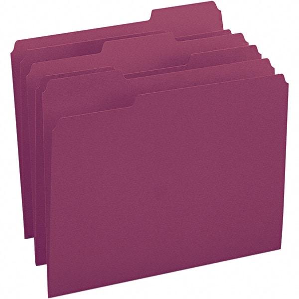 SMEAD - 11-5/8 x 9-1/2", Letter Size, Maroon, File Folders with Top Tab - 11 Point Stock, Assorted Tab Cut Location - Exact Industrial Supply