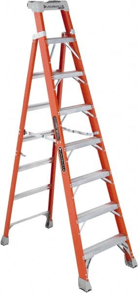 Louisville - 7 Steps, 8' High, Type IA Rating, Fiberglass Step Ladder - Exact Industrial Supply