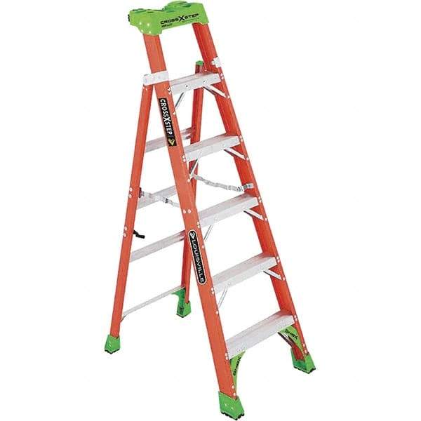 Louisville - 5 Steps, 6' High, Type IA Rating, Fiberglass Step Ladder - 300 Lb Capacity, 23-1/4" Base Width - Exact Industrial Supply