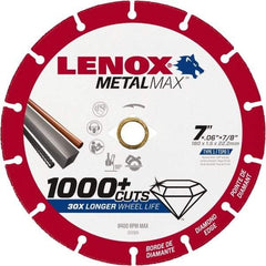 Lenox - 7" 40/50 Grit Diamond Cutoff Wheel - 0.06" Thick, 7/8" Arbor, 8,400 Max RPM, Use with Angle Grinders - Exact Industrial Supply