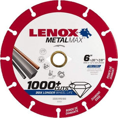Lenox - 6" 40/50 Grit Diamond Cutoff Wheel - 0.05" Thick, 7/8" Arbor, 10,100 Max RPM, Use with Angle Grinders - Exact Industrial Supply