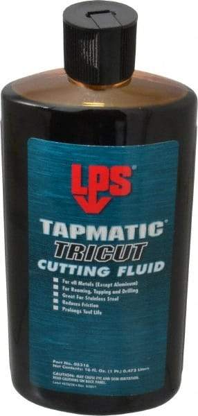 LPS - Tapmatic TriCut, 16 oz Bottle Cutting & Tapping Fluid - Semisynthetic, For Boring, Broaching, Drawing, Drilling, Engraving, Facing, Milling, Reaming, Sawing, Stamping, Tapping, Threading, Turning - Exact Industrial Supply