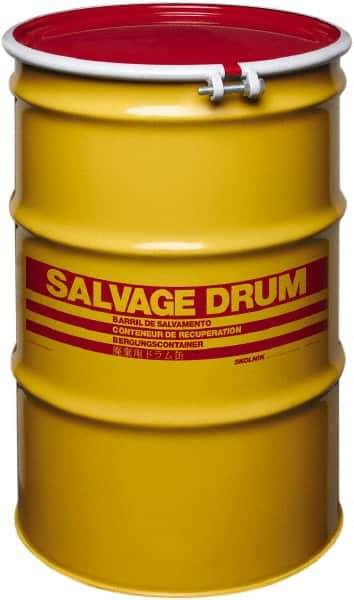 Made in USA - 55 Gallon Cylindrical Carbon Steel Open Head Drum - 33" High x 22-1/2" Diam - Exact Industrial Supply