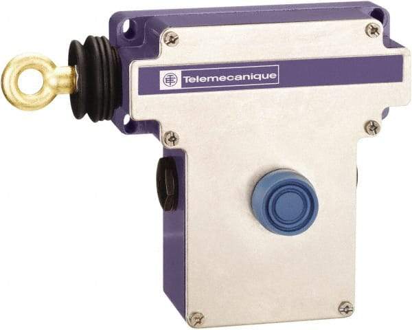 Telemecanique Sensors - 10 Amp, NO/NC Configuration, Left Hand Operation, Rope Operated Limit Switch - Pushbutton Reset, Cable Pull, 300 VAC/VDC - Exact Industrial Supply