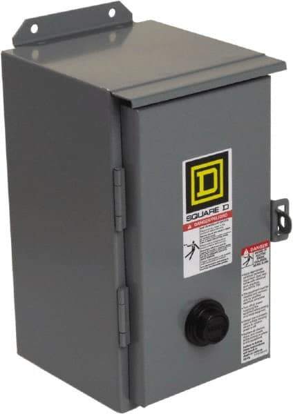 Square D - 110 Coil VAC at 50 Hz, 120 Coil VAC at 60 Hz, 27 Amp, NEMA Size 1, Nonreversible Enclosed Enclosure NEMA Motor Starter - 2 hp at 1 Phase, 12 Enclosure Rating - Exact Industrial Supply