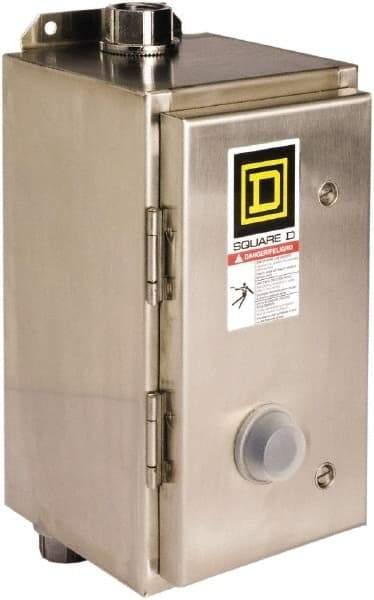 Square D - 110 Coil VAC at 50 Hz, 120 Coil VAC at 60 Hz, 18 Amp, Nonreversible Enclosed Enclosure NEMA Motor Starter - 3 Phase hp: 3 at 200 VAC, 3 at 230 VAC, 5 at 460 VAC, 5 at 575 VAC, 4x Enclosure Rating - Exact Industrial Supply