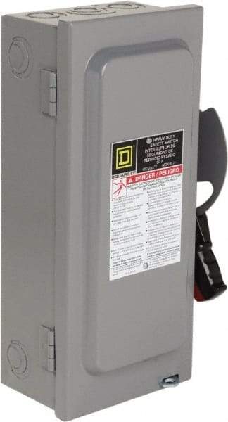 Square D - 30 Amp, 600 VAC/VDC, 3 Pole Nonfused Safety Switch - NEMA 1, 10 hp at 600 VAC, 15 at 600 VDC (Single Phase), 30 hp at 600 VAC, 15 hp at 600 VDC (Triple Phase) - Exact Industrial Supply