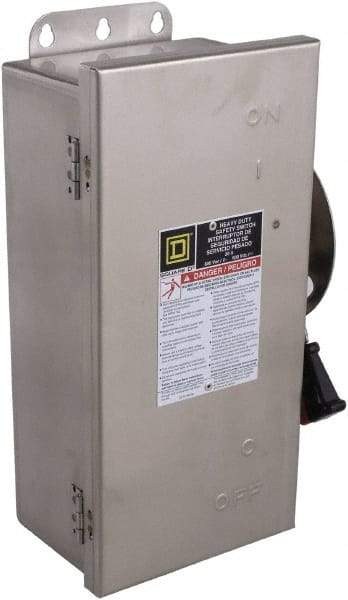 Square D - 30 Amp, 240 VAC, 250 VDC, 2 Pole Fused Safety Switch - NEMA 12, 3, 3R, 4 & 4X, 3 hp at 240 VAC (Single Phase), 7.5 hp at 240 VAC, 5 hp hp at 250 VDC (Triple Phase), DPST Contact Form - Exact Industrial Supply