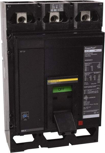 Square D - 800 Amp, 600 V, 3 Pole, Panel Mount Molded Case Circuit Breaker - Multiple Breaking Capacity Ratings - Exact Industrial Supply