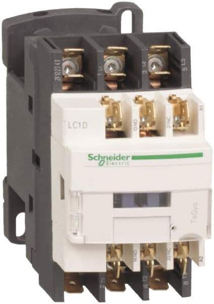 Schneider Electric - 3 Pole, 72 Coil VDC, 12 Amp at 440 VAC and 25 Amp at 440 VAC, Nonreversible IEC Contactor - 1 Phase hp: 1 at 115 VAC, 2 at 230/240 VAC, 3 Phase hp: 10 at 575/600 VAC, 3 at 200/208 VAC, 3 at 230/240 VAC, 7.5 at 460/480 VAC - Exact Industrial Supply