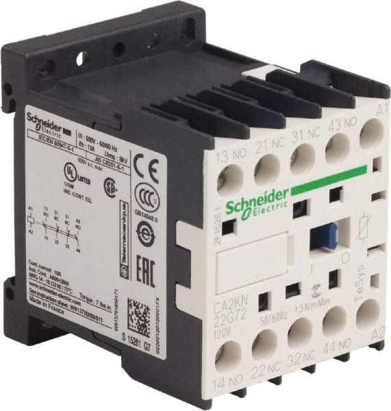 Schneider Electric - 2NC/2NO, 120 VAC at 50/60 Hz Control Relay - 17 V - Exact Industrial Supply
