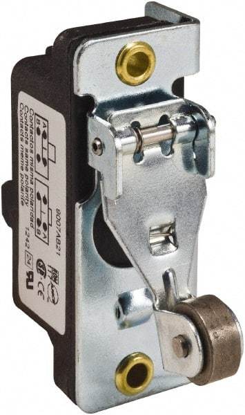 Square D - SPDT, NC/NO, 600 VAC, Screw Terminal, Roller Plunger Actuator, General Purpose Limit Switch - 1 NEMA Rating, IP20 IPR Rating, Bracket Mount, 1/2 Lb. Operating Force - Exact Industrial Supply