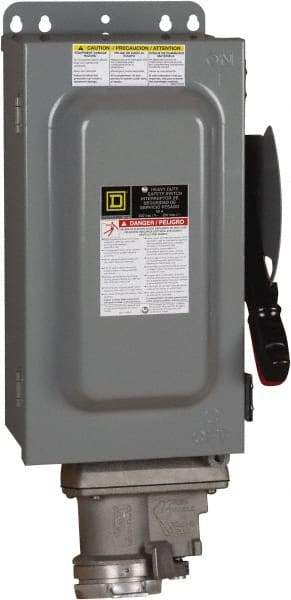 Square D - 60 Amp, 600 VAC, 3 Pole Nonfused Safety Switch - NEMA 12 & 3R, 30 hp at 600 VAC (Single Phase), 60 hp at 600 VAC (Triple Phase) - Exact Industrial Supply