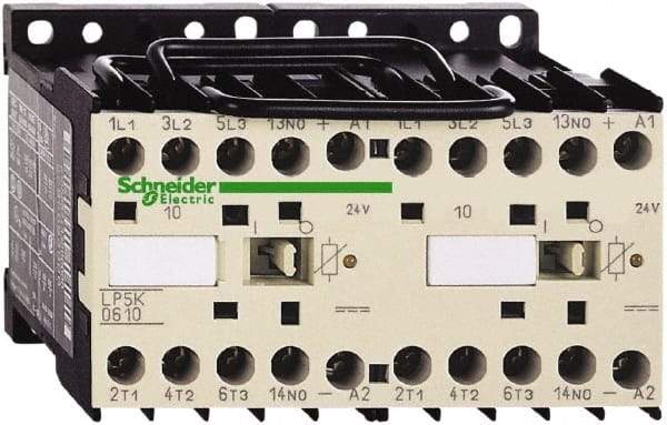 Schneider Electric - 3 Pole, 24 Coil VDC, 12 Amp at 440 VAC, 16 Amp at 690 VAC and 20 Amp at 440 VAC, Reversible IEC Contactor - BS 5424, CSA, IEC 60947, NF C 63-110, RoHS Compliant, UL Listed, VDE 0660 - Exact Industrial Supply