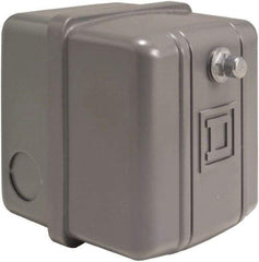 Square D - 1 NEMA Rated, DPST, 60 to 80 psi, Electromechanical, Snap Action Pressure and Level Switch - Adjustable Pressure, 460/575 VAC, 1/4 Inch Connector, Screw Terminal, For Use with Air Compressors, Power Circuits, Water Pumps - Exact Industrial Supply