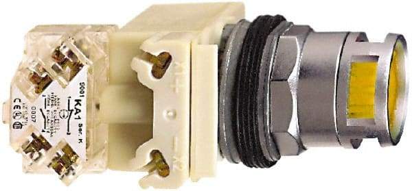 Schneider Electric - 30mm Mount Hole, Extended Straight, Pushbutton Switch with Contact Block - Yellow Pushbutton, Momentary (MO) - Exact Industrial Supply