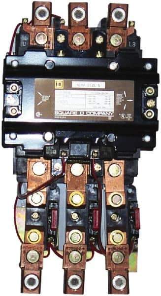 Square D - 440 Coil VAC at 50 Hz, 480 Coil VAC at 60 Hz, 270 Amp, NEMA Size 5, Nonreversible Open Enclosure NEMA Motor Starter - 3 Phase hp: 100 at 230 VAC, 200 at 460 VAC, 200 at 575 VAC, 75 at 200 VAC - Exact Industrial Supply