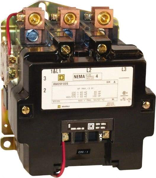 Square D - 2 Pole, 440 Coil VAC at 50 Hz and 480 Coil VAC at 60 Hz, 135 Amp NEMA Contactor - Open Enclosure, 50 Hz at 440 VAC and 60 Hz at 480 VAC - Exact Industrial Supply