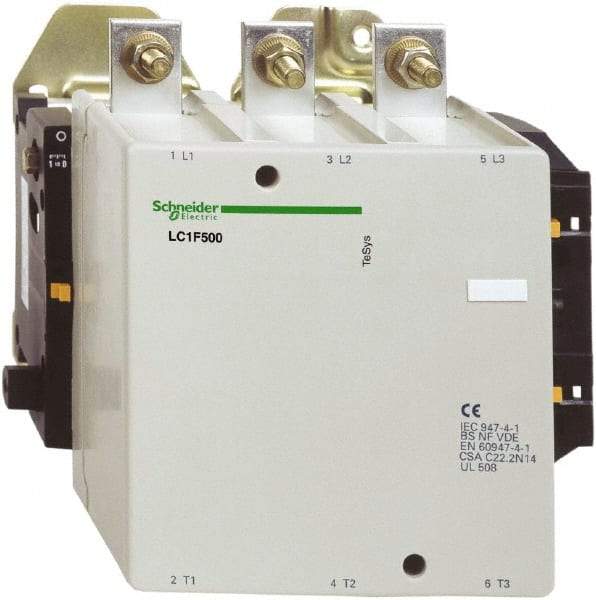 Schneider Electric - 3 Pole, 110 Coil VAC, 500 Amp at 440 VAC, Nonreversible IEC Contactor - Bureau Veritas, CCC, CSA, DNV, EN/IEC 60947-1, EN/IEC 60947-4-1, GL, JEM 1038, LROS, RINA, RMRoS, RoHS Compliant, UL Listed - Exact Industrial Supply