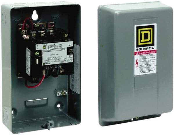 Square D - 2 Pole, 110 Coil VAC at 50 Hz and 120 Coil VAC at 60 Hz, 18 Amp NEMA Contactor - NEMA 1 Enclosure, 50 Hz at 110 VAC and 60 Hz at 120 VAC - Exact Industrial Supply