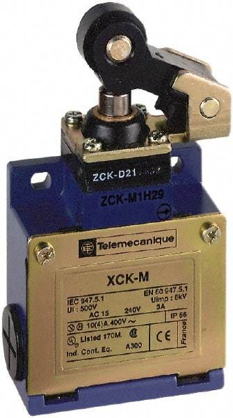 Telemecanique Sensors - DP, NC/NO, 240 VAC, Screw Terminal, Roller Plunger Actuator, General Purpose Limit Switch - IP66 IPR Rating - Exact Industrial Supply