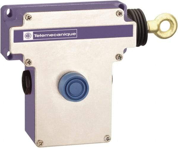 Telemecanique Sensors - 10 Amp, 2NO/2NC Configuration, Right Hand Operation, Rope Operated Limit Switch - Pushbutton Reset, Cable Pull, 300 VAC - Exact Industrial Supply