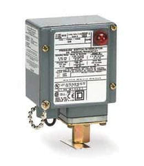 Square D - 4, 13 and 4X NEMA Rated, SPDT, 1 to 40 psi, Electromechanical Pressure and Level Switch - Fixed Pressure, 120 VAC at 6 Amp, 125 VDC at 0.22 Amp, 240 VAC at 3 Amp, 250 VDC at 0.27 Amp, 1/4 Inch Connector, Screw Terminal, For Use with 9012G - Exact Industrial Supply