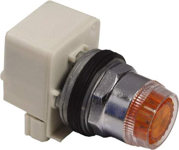 Schneider Electric - 1.18 Inch Mount Hole, Extended Straight, Pushbutton Switch Only - Round, Amber Pushbutton, Illuminated, Momentary (MO), Weatherproof, Dust and Oil Resistant - Exact Industrial Supply