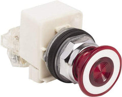 Schneider Electric - 30mm Mount Hole, Extended Straight, Pushbutton Switch with Contact Block - Red Pushbutton, Maintained (MA) - Exact Industrial Supply