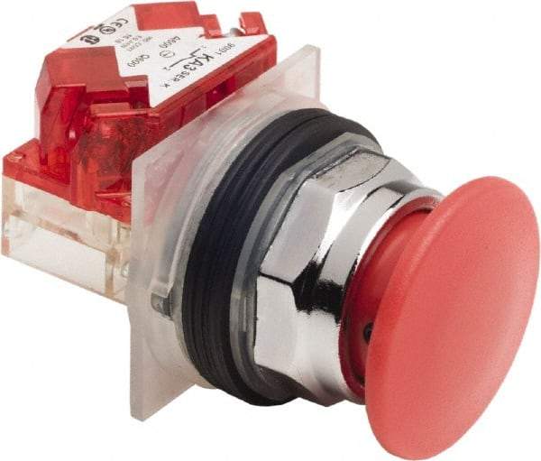 Schneider Electric - 30mm Mount Hole, Extended Mushroom Head, Pushbutton Switch Only - Round, Red Pushbutton, Nonilluminated, Maintained (MA), On-Off - Exact Industrial Supply