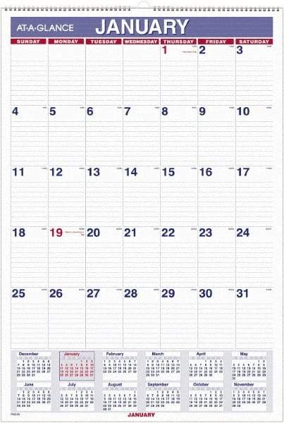 AT-A-GLANCE - 12 Sheet, 5-1/2 x 8-1/2", Wall Calendar - White - Exact Industrial Supply