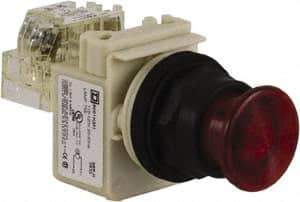 Schneider Electric - 30mm Mount Hole, Extended Straight, Pushbutton Switch with Contact Block - Red Pushbutton, Momentary (MO) - Exact Industrial Supply